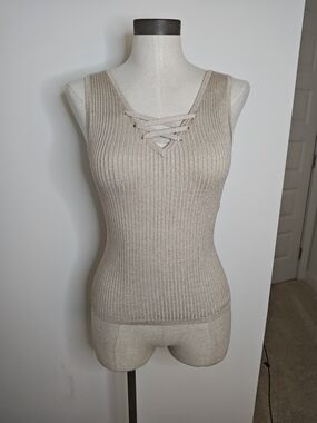 WHBM | XS REVERSIBLE | Ribbed Tank top | Neutral W Sparkle
